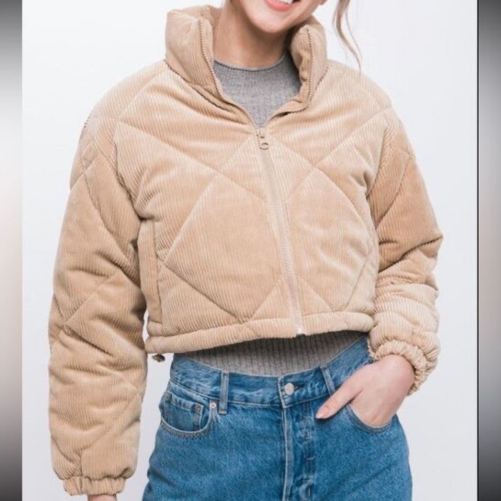 Love tree cropped corduroy puffer jacket